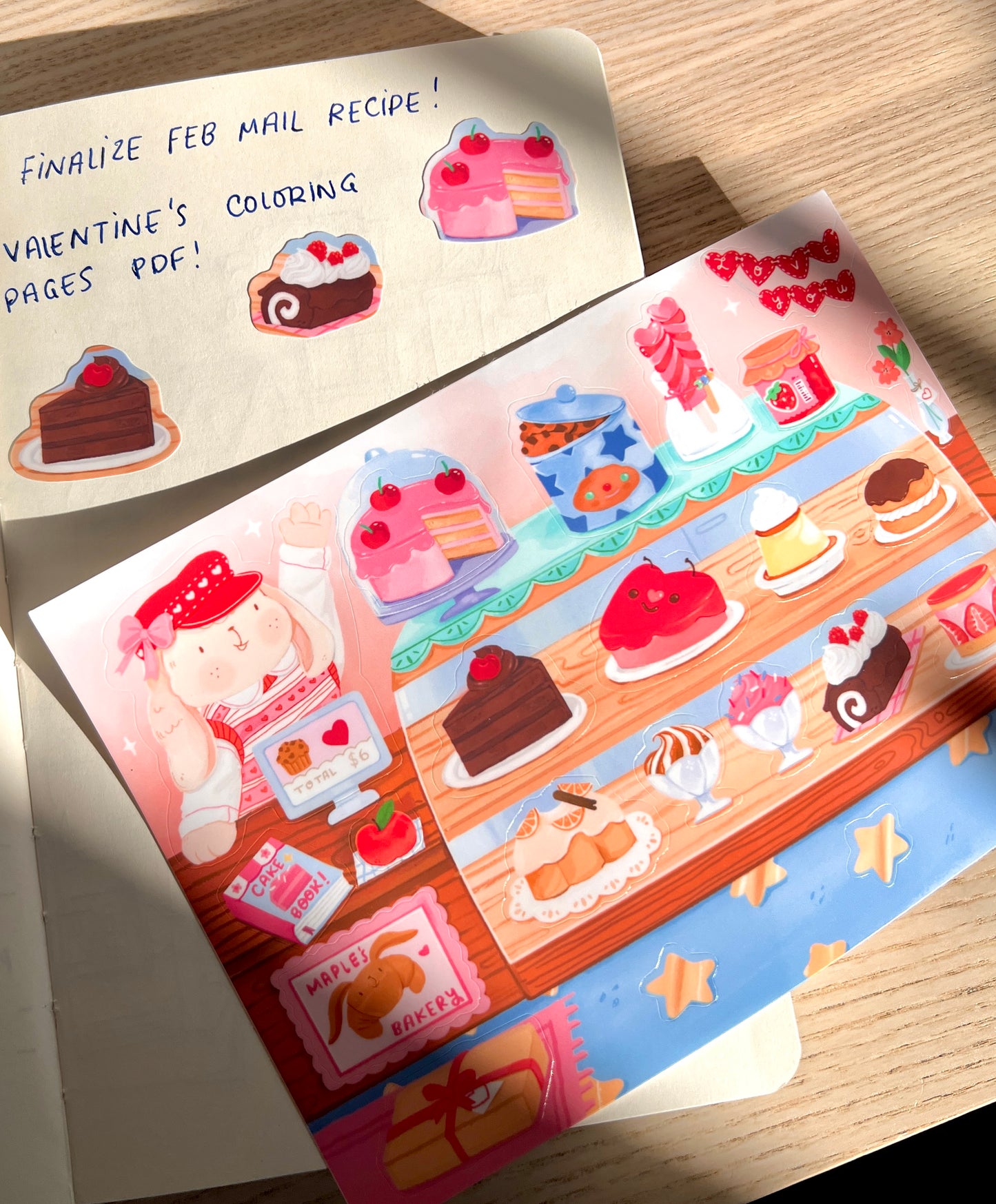 Valentine's Edition 🍰 Maple's Bakery Sticker Sheet Illustration