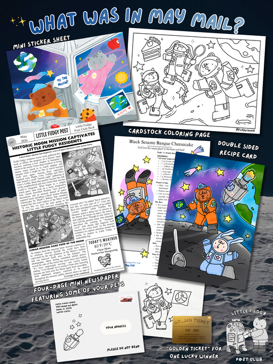 A layout of Moon themed stationery featuring cartoon characters: a bear,  a cat and a bunny. 